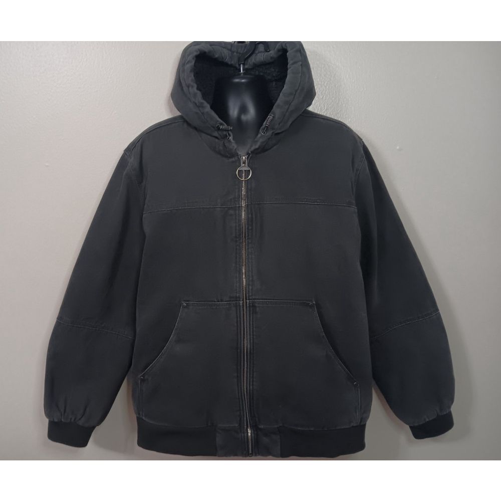 G.H. Bass & Co Sz XXL Hard Service Canvas Work Jacket Sherpa Lined Hooded Olive